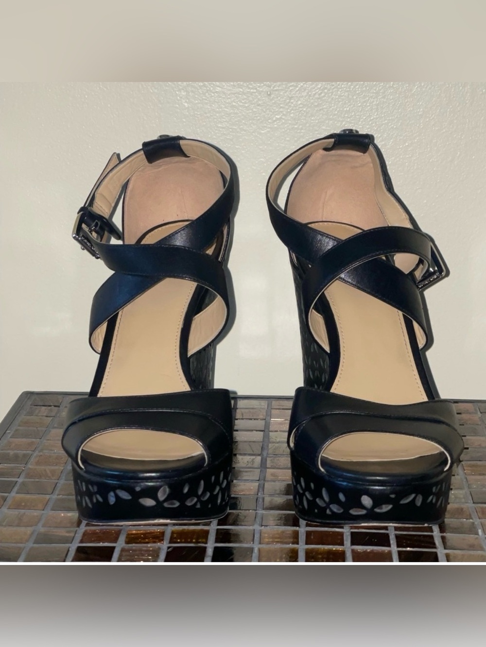 Michael Kors Black Strappy Platform Sandals with Cutout Detail. NWOT